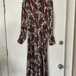 Isabel Marant Red and White Long-Sleeve Paisley Maxi Dress